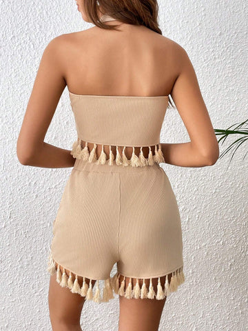 Tassel Trim Halter Top & Shorts