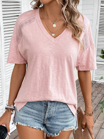 Contrast Lace Drop Shoulder Tee