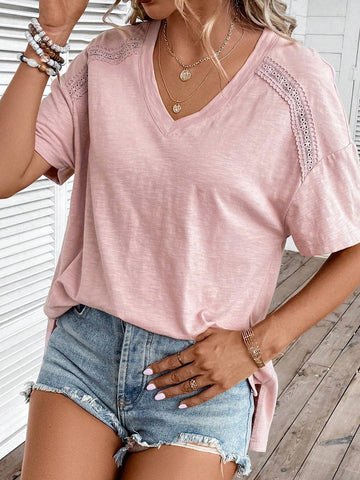 Contrast Lace Drop Shoulder Tee