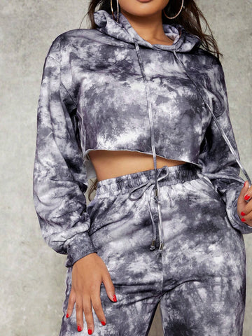 Tie Dye Drop Shoulder Crop Hoodie & Sweatpants