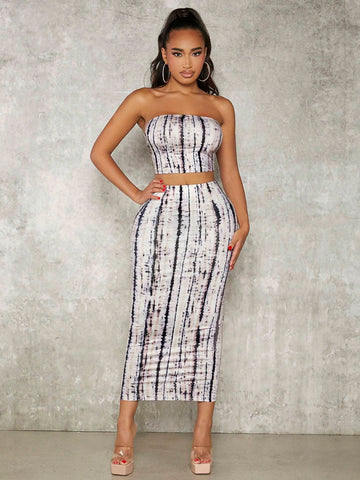 Tie Dye Tube Top & Pencil Skirt
