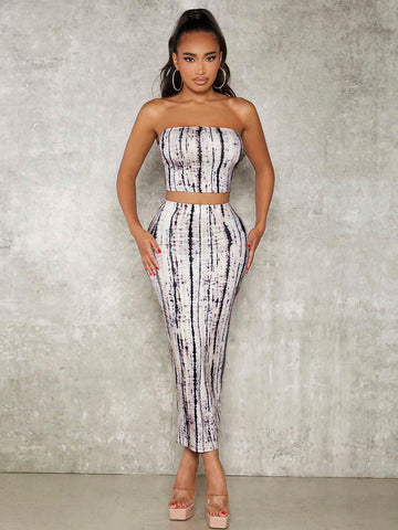 Tie Dye Tube Top & Pencil Skirt