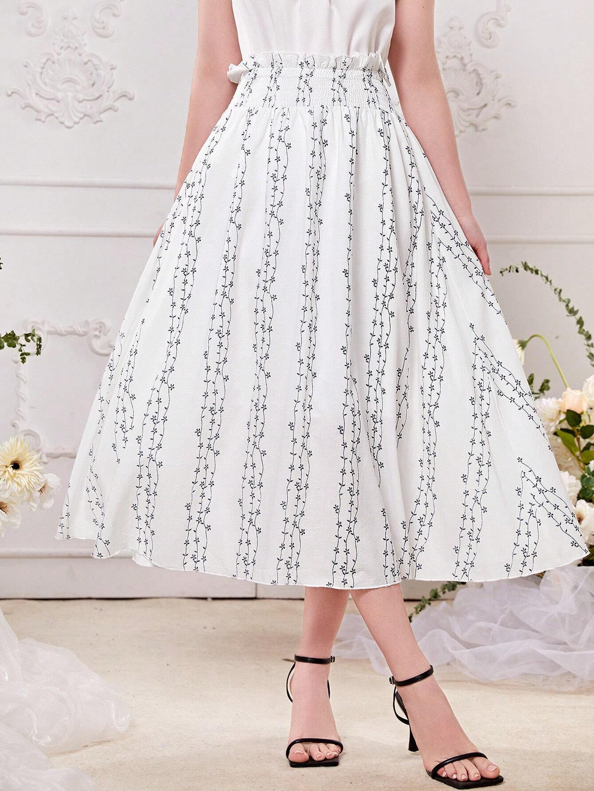 Floral Print Paperbag Waist Skirt
