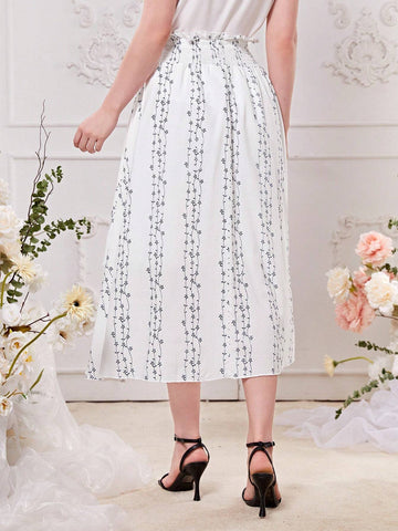 Floral Print Paperbag Waist Skirt