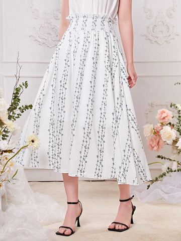 Floral Print Paperbag Waist Skirt