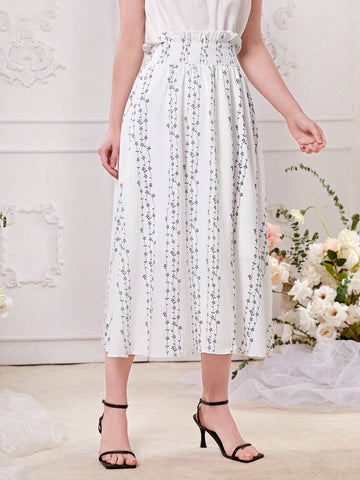 Floral Print Paperbag Waist Skirt