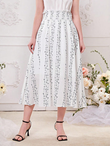 Floral Print Paperbag Waist Skirt