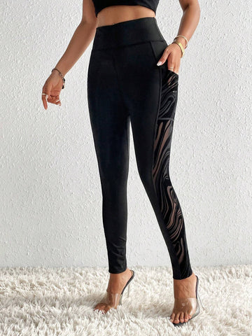 Contrast Mesh Phone Pocket Side Leggings