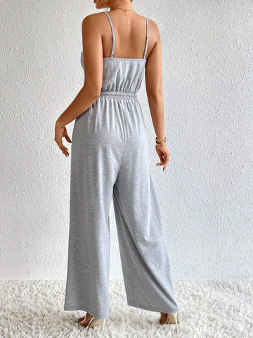 Solid Knot Front Cami Jumpsuit