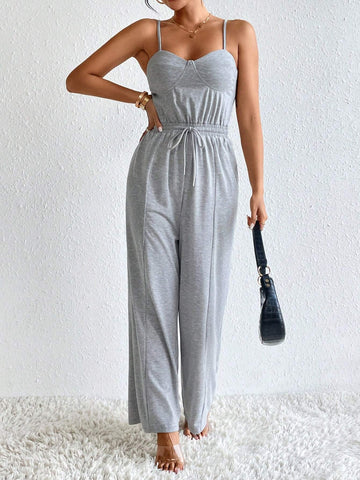 Solid Knot Front Cami Jumpsuit