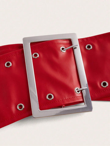 Rhinestone Buckle Front PU Leather Tube Top & Bodycon Skirt