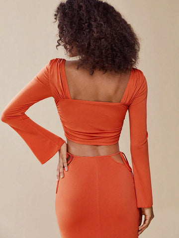 Sweetheart Neck Ruched Front Crop Tee