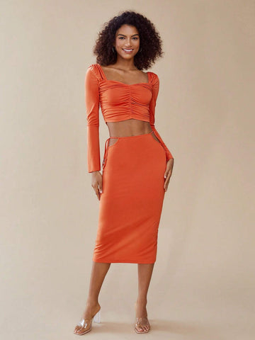 Sweetheart Neck Ruched Front Crop Tee