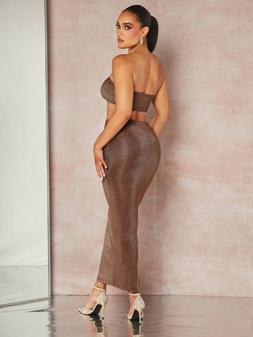 Glitter Tube Top & Split Thigh Skirt