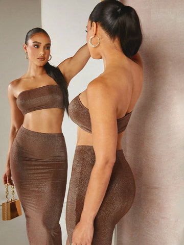 Glitter Tube Top & Split Thigh Skirt