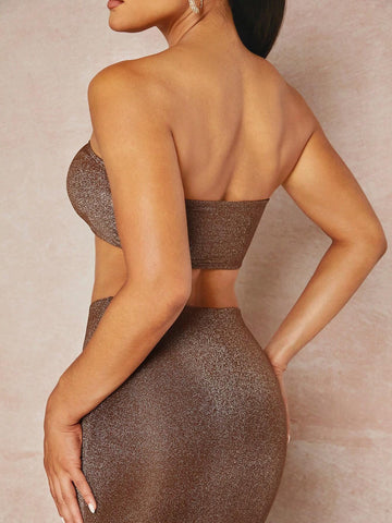 Glitter Tube Top & Split Thigh Skirt