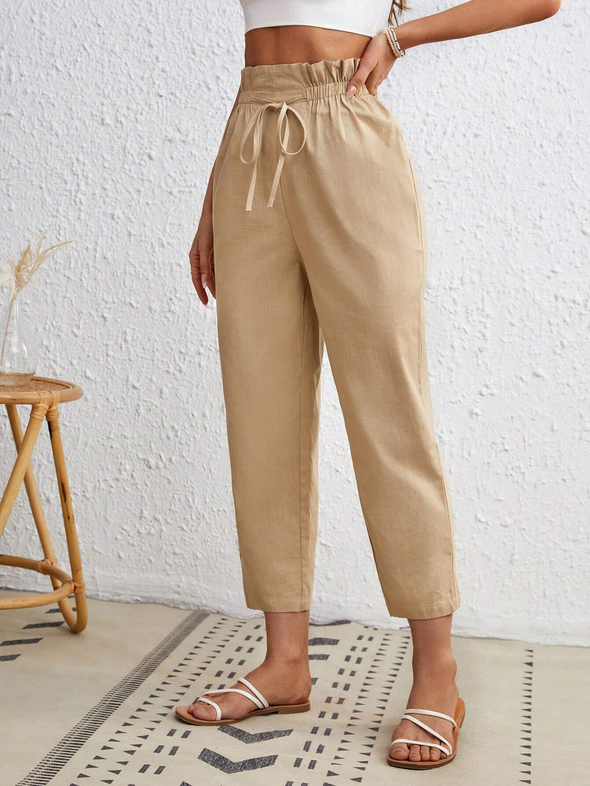 Paperbag Waist Knot Front Pants