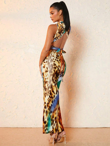 Leopard Print Crop Tank Top & Skirt