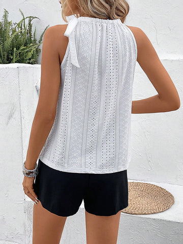 Eyelet Embroidery Halter Top & Belted Shorts
