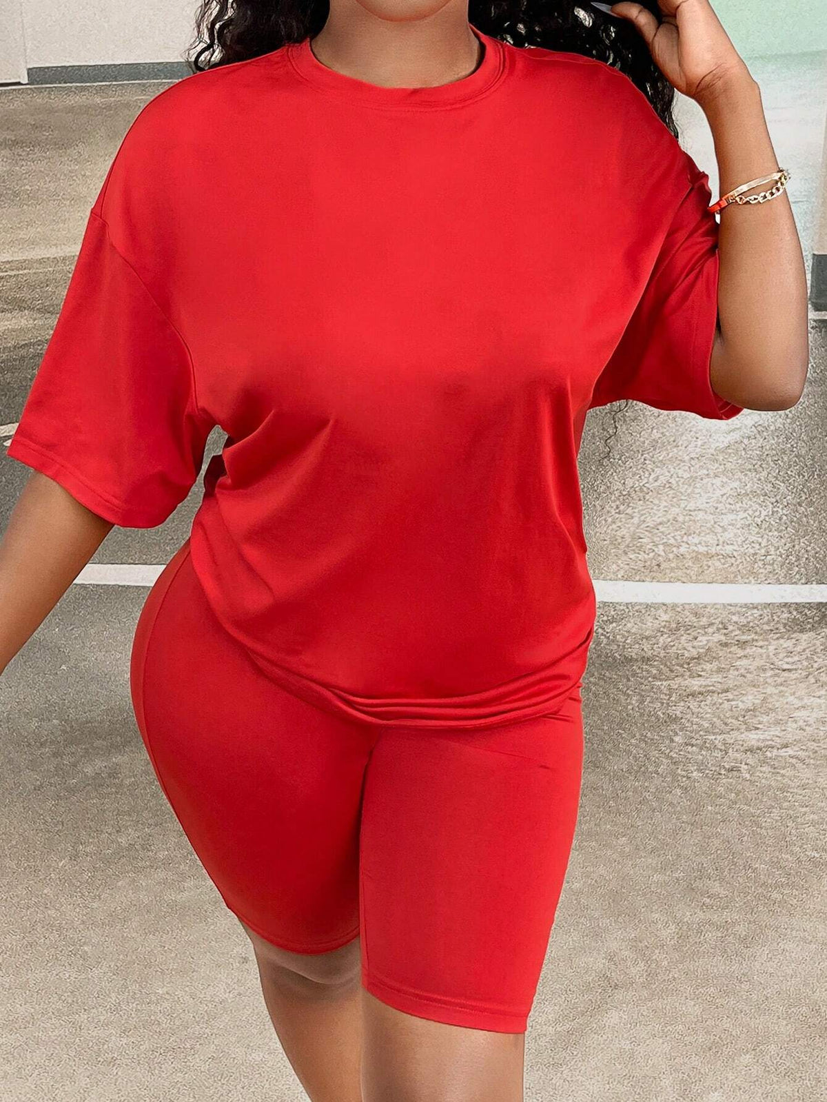 Solid Drop Shoulder Tee & Biker Shorts