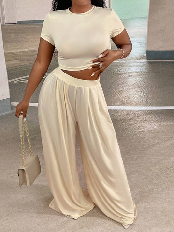 Solid Crop Tee & Wide Leg Pants