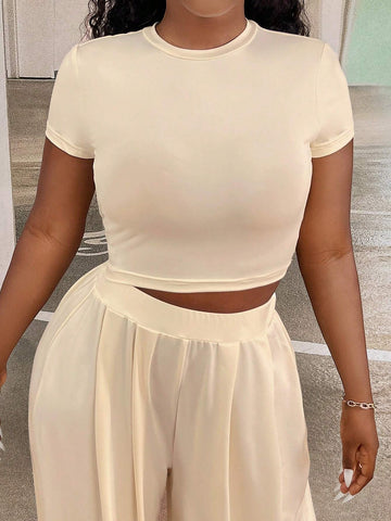 Solid Crop Tee & Wide Leg Pants