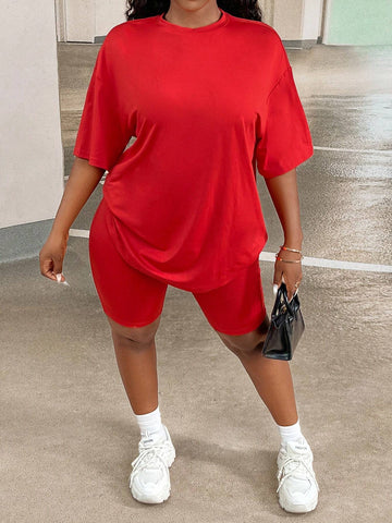 Solid Drop Shoulder Tee & Biker Shorts