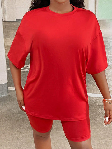 Solid Drop Shoulder Tee & Biker Shorts