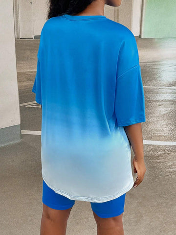 Letter Graphic Drop Shoulder Tee & Biker Shorts