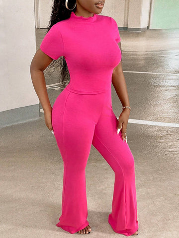 Solid Tee & Flare Leg Pants