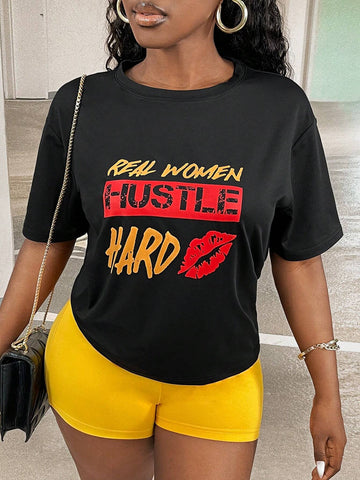 Lip & Slogan Graphic Drop Shoulder Tee & Biker Shorts