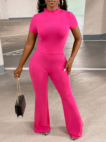 Solid Tee & Flare Leg Pants