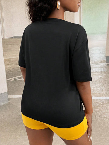 Lip & Slogan Graphic Drop Shoulder Tee & Biker Shorts