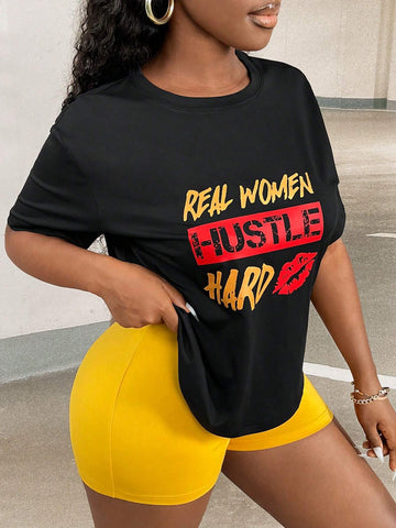 Lip & Slogan Graphic Drop Shoulder Tee & Biker Shorts
