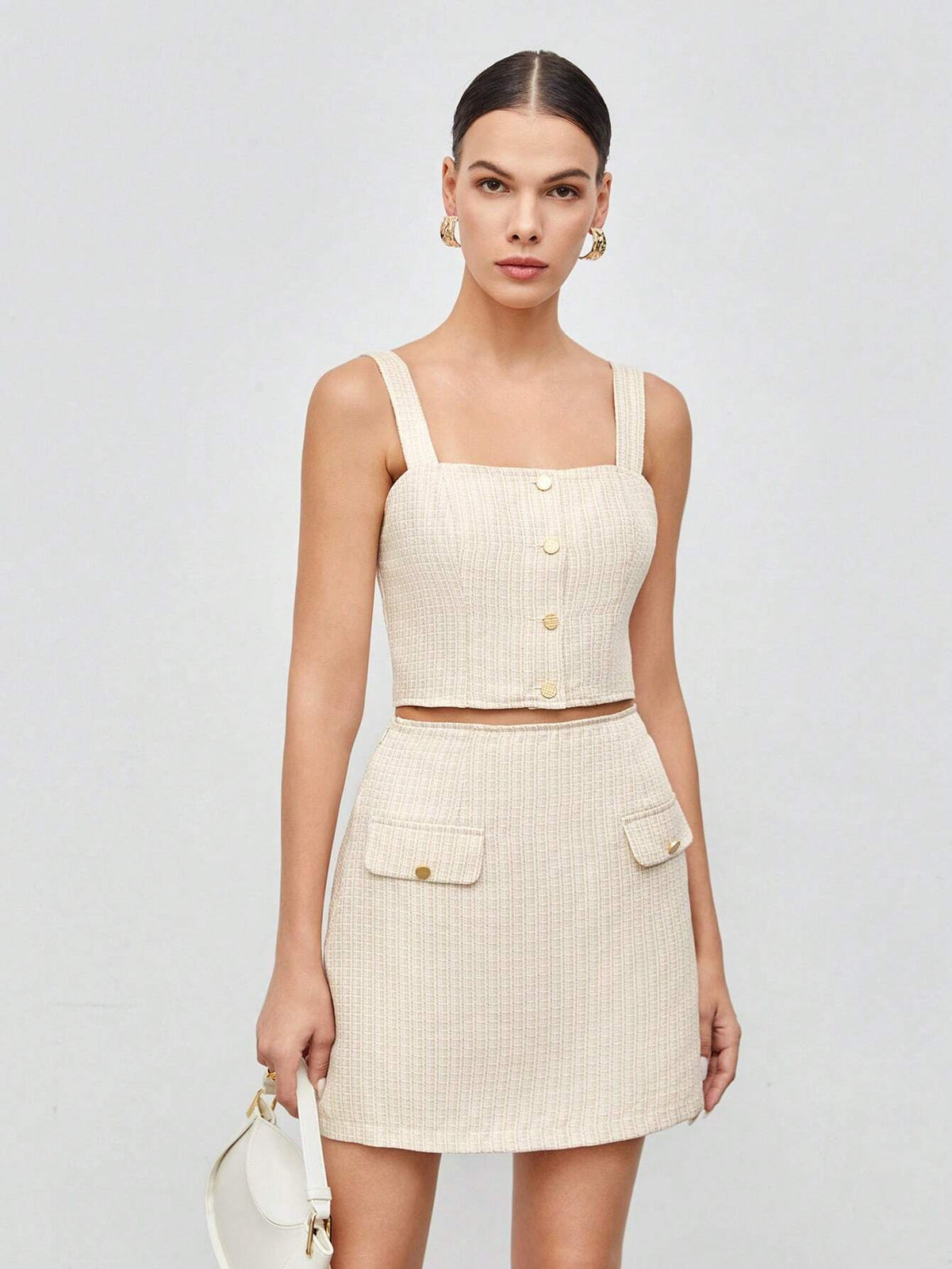 Button Front Cami Top & Flap Detail Skirt