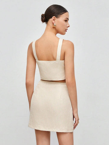 Button Front Cami Top & Flap Detail Skirt