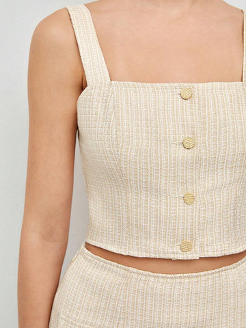 Button Front Cami Top & Flap Detail Skirt