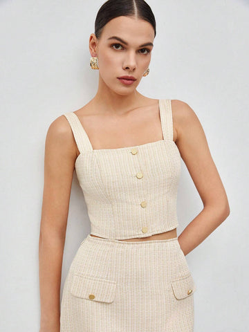 Button Front Cami Top & Flap Detail Skirt