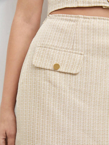 Button Front Cami Top & Flap Detail Skirt