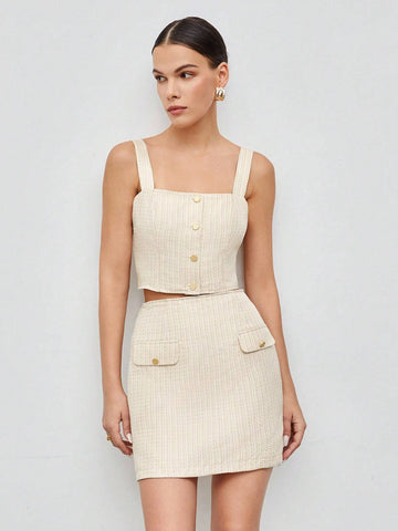 Button Front Cami Top & Flap Detail Skirt