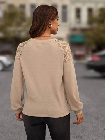 Contrast Lace Raglan Sleeve Tee