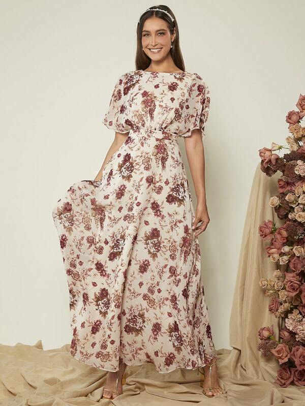 Floral Print Batwing Sleeve Dress