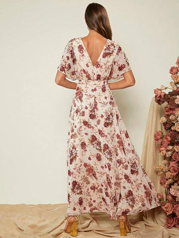 Floral Print Batwing Sleeve Dress