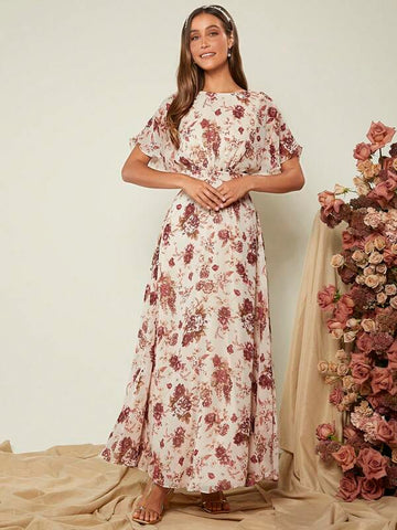 Floral Print Batwing Sleeve Dress
