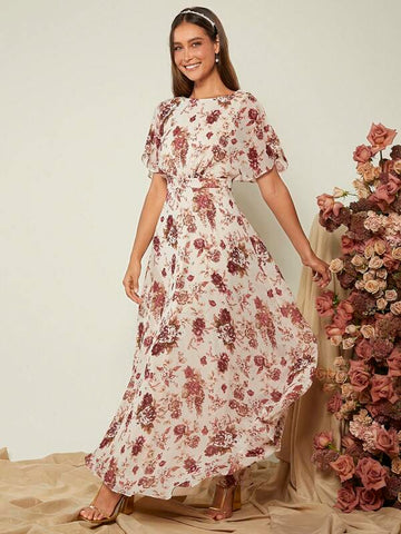Floral Print Batwing Sleeve Dress