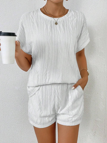Solid Batwing Sleeve Tee & Shorts