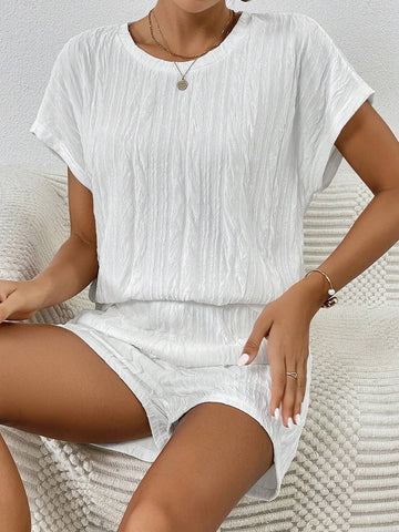 Solid Batwing Sleeve Tee & Shorts