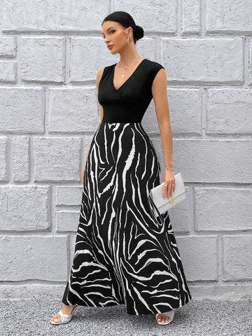 Zebra Striped Print V Neck Dress