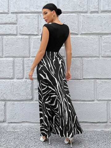 Zebra Striped Print V Neck Dress