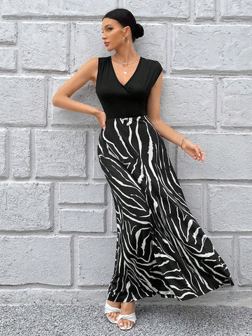 Zebra Striped Print V Neck Dress
